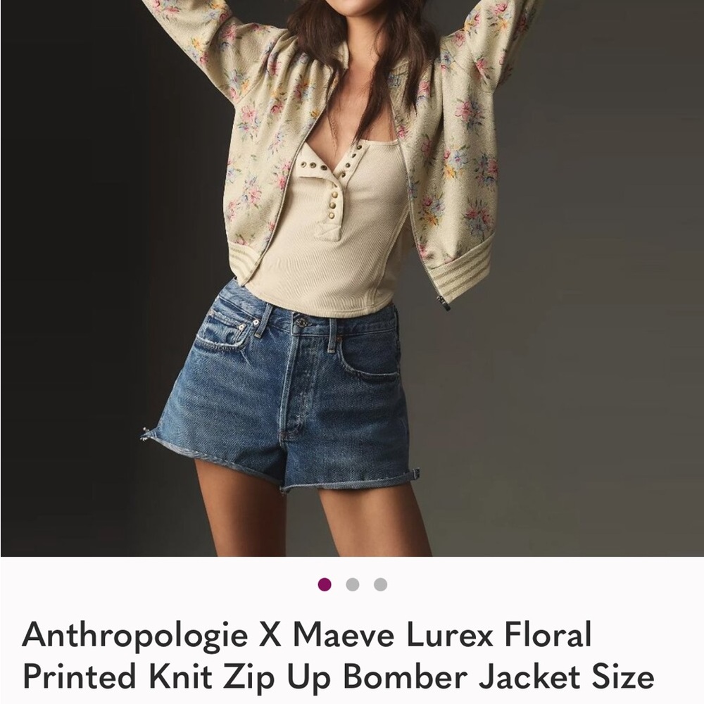 Anthropologie Maeve Floral Knit Bomber Jacket - Cream